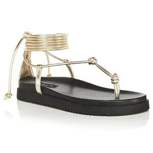 Aqua Muse Women's Strappy Gold Faux Leather Strappy Sandals Size 8 (MSRP $118)